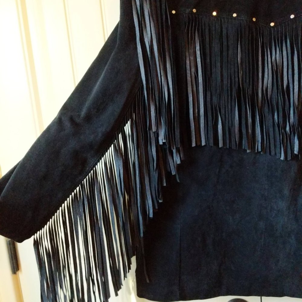 Vintage Winlit black fringe jacket leather medium
